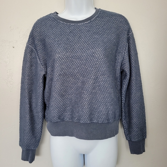 Marine Layer Women's XS Birdseye Textured Blue Long Sleeve Sweatshirt Top Ribbed - Picture 1 of 6